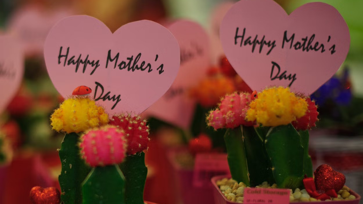 أزهار في متجر للبيع بمناسبة عيد الأم