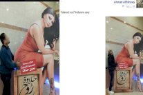 الشباب يقلدون صورة أحمد الفيشاوي مع مجسم هيفا وهبي