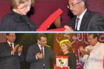 بوسي تستلم تكريم نور الشريف بالمسرح القومي باكية