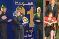 منال سلامة بكرسي متحرك وبوسي تتسلم جائزة نور الشريف 
