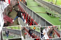 مشجع روسي يخاطر بحياته للهروب من أمن الملعب