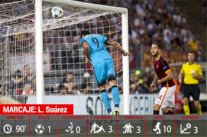 سواريز يحتفل بمباراته الـ50 مع برشلونة بهدف في روما