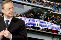 سحب لافتة من مدرجات البرنابيو تطالب باستقالة بيريز