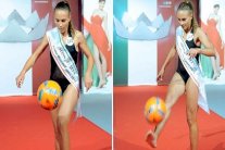 ملكة جمال إيطاليا تستعرض مهاراتها الكروية أمام لجنة التحكيم