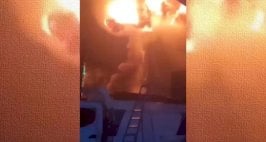 صورة من مقطع فيديو متداول على مواقع التواصل الاجتماعي للغارة الإسرائيلية على محطة توليد الكهرباء في صنعاء.