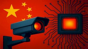 صورة تعبيرية ترمز لتقاطع التكنولوجيا الأمريكية مع أدوات المراقبة الصينية. أُنتِجت بالذكاء الاصطناعي © الحقوق محفوظة للمؤلف